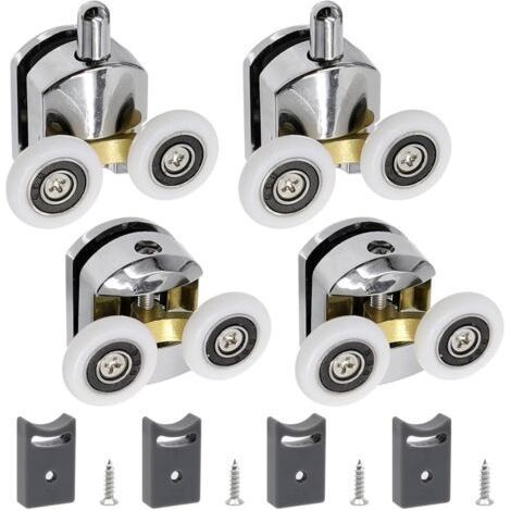 Lot de 4 Roulette Porte Coulissante Douche 23CM Porte de Douche Rouleaux avec 4×Vis Roulette Cabine de Douche Convient au Portes en Verre de 4 à 6MM(2 Haut+2 Bas) (1/5)