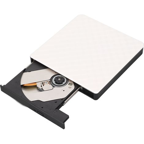 Graveur DVD USB 3.0 ultra-fin - Compatible CD/DVD/VCD - Transfert de données haute vitesse - Accessoire pour ordinateur portable blanc (1/5)