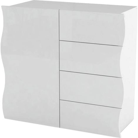 Dmora Credenza moderna, Madia di design, a 1 anta e 4 cassetti, Made in Italy, Mobile Porta TV, Buffet da soggiorno, cm 90x40h81, colore Bianco lucido, con imballo rinforzato (1/4)