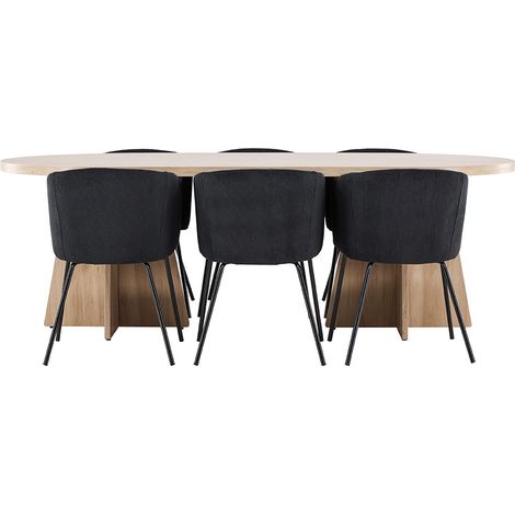 Bootcut ensemble pour salle à manger table 115x230cm et 6 chaises velours avec accoudoirs naturel. (1/5)