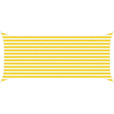 Voile d'ombrage à rayures jaunes et blanches, 4,5 m x 2 m, 100 % polyester Oxford. (1/5)