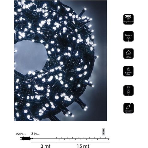 Catena di luci Natale 300 led serie luminosa natalizie per esterno interno albero feste cavo verde decorativa Bianco freddo