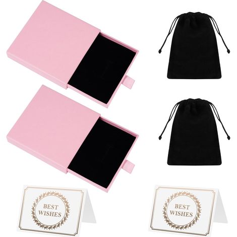 Boîte Cadeau Bijoux - Lot de 2 - Carton Épais - Design Tiroir - Pour Bagues Colliers Boucles D Oreilles - 9x9x1,7 Cm (1/5)