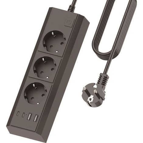 Standardmäßige europäische Steckdosenleiste mit 15 m Verlängerungskabel, 2 USB-A-Anschlüssen und 2 USB-C-Anschlüssen für schnelles und sicheres Laden