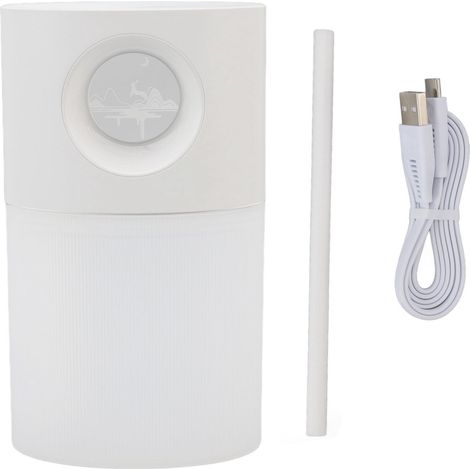 Humidificateur USB Portable 350ml Silencieux avec Veilleuse pour Bureau et Maison - Rechargeable, Brume Fine, Blanc (1/5)