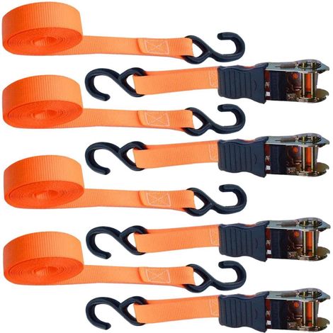 Lot de 4 sangles d'arrimage avec cliquet 800kg, longueur 5m, sangles d'arrimage avec crochets