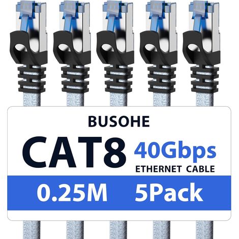 Cat 8 Câble Ethernet 0,25M (5 Pièces), Réseau RJ45 40Gbps 2000MHz (1/5)