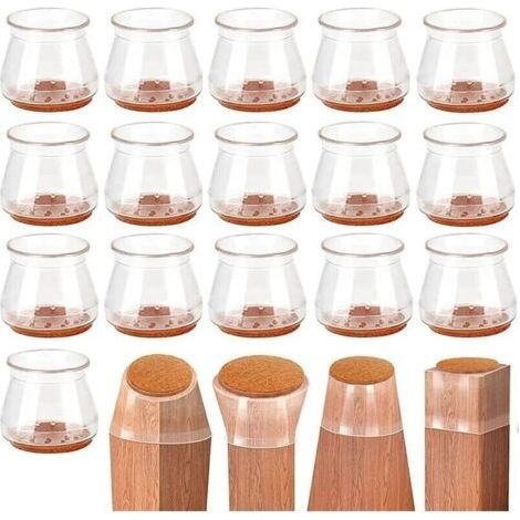 16 Pièces Protection Pied de Chaise Embouts de Chaise en Silicone avec Feutre Transparent Protege Pieds de Chaise sols en Bois Dur carrelage (1/4)