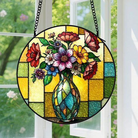 Suspension en vitrail - Attrape-soleil coloré minimaliste élégant, décoration maison porte, cadeau Anniversaire pour femme, homme, sœur 9cm (1/5)