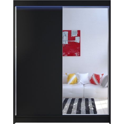 Armario Closico 140, Negro, 200x150x58cm, Puertas de armario: Correderas, Número de estantes: 5, LED (1/4)