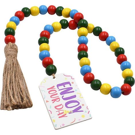 Guirlande de perles en bois à suspendre avec pompon, ensemble de 3 pièces pour décoration de fête d'anniversaire (1/5)