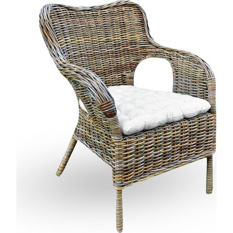 Poltrona sedia da giardino Kariba in rattan color grigio con cuscino in omaggio