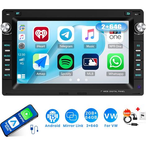 Autoradio Android 15 7 Pouces 2Go+64Go pour VW Polo 9N / Golf 4 / Passat B5 - Apple CarPlay, GPS, RDS, Microphone Intégré - 2+64G DAB+ (1/5)