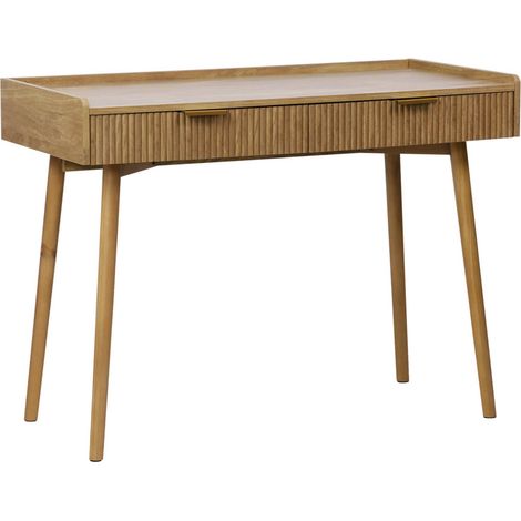 sweeek - Schreibtisch in Mangoholzoptik mit geriffelten Oberflächen und 2 Schubladen