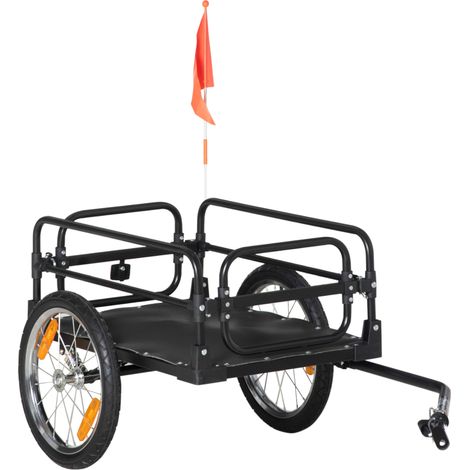 Carrello Bici da 70L con 2 Ruote da 16" 2 Catarifrangenti e Bandierina 125x64x53,5 cm in Acciaio e PE Nero (1/5)