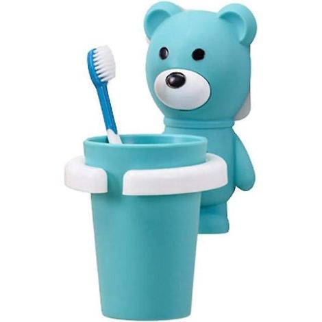 bleu Porte-brosse Dents Mural En Forme D'animal Mignon Pour Enfants - Sans Perage (1/4)