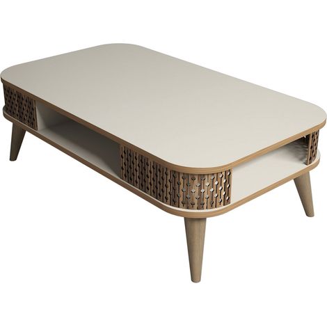 Couchtisch aus Holz "Eylül" - 105 x 60 x 34 cm - Creme