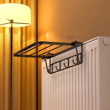 35cm Noir Étendoir à linge pour radiateur Porte serviettes en fer à suspendre Pour chauffage et salle de bain Sans perçage nécessaire (1/5)