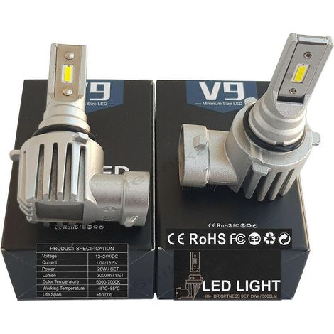 2 ampoules LED blanches HB4 9006 6500K 12V-24V pour phares de voiture et moto, culot E9, 13W (1/5)