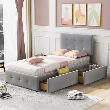Letto singolo imbottito con cassetto 90x200 cm OKMYHOME (1/5)