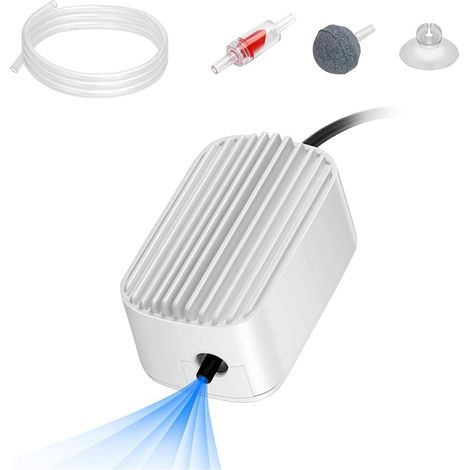 Pompe à air silencieuse pour aquarium 3W, aérateur d'oxygène pour aquarium avec pierre à air, tuyau d'air, clapet anti-retour, bulleur d'aquarium, petite pompe à oxygène silencieuse (1/5)