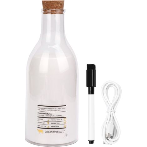 Lampe de chevet LED rechargeable USB, bouteille de lait lumineuse DIY avec message personnalisé pour chambre (1/5)