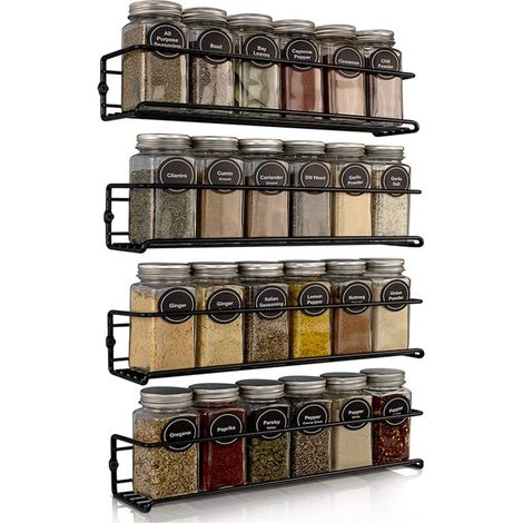 Étagère à épices suspendue 4 niveaux – Pour 24 pots d’herbes aromatiques – Fixation murale, armoire ou porte de placard – Organisateur de cuisine gain de place (1/5)