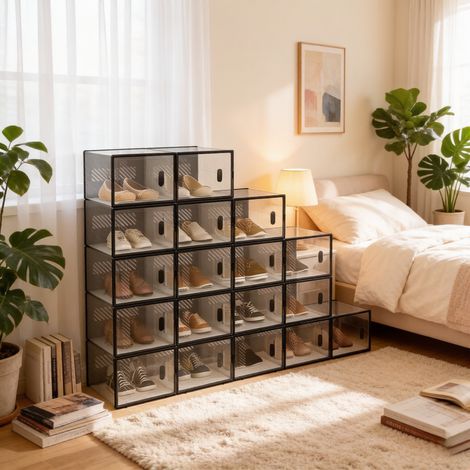 Armoire empilable modulaire 18 boîtes de rangement – étagère à chaussures, bibliothèque, organisateur jouets & salle de bain (1/4)