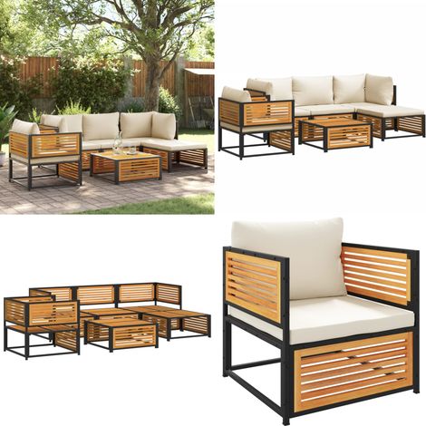 Salon de jardin avec coussins 6 pcs bois d'acacia solide - Ensemble Salon De Jardin - Mobilier De Jardin - Salon Exterieur - Chaise Longue - Table Basse - Home & Living (1/5)