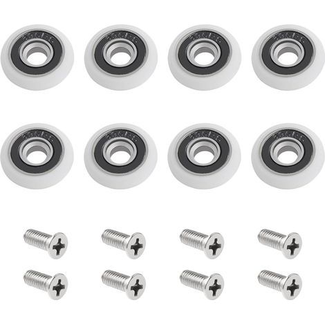 Pack de 8 rouleaux pour porte de douche avec vis M5, guides courbes blanches avec roues excentriques, roues et rouleaux de rechange pour portes coulissantes en verre, 23 mm (1/4)