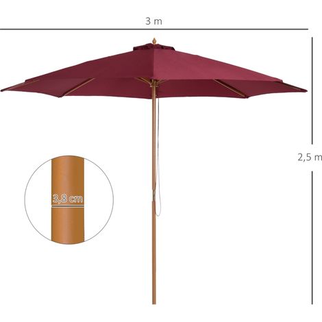 Outsunny Parasol bois rouge Ø3x2,5m, double toit protection solaire (1/5)