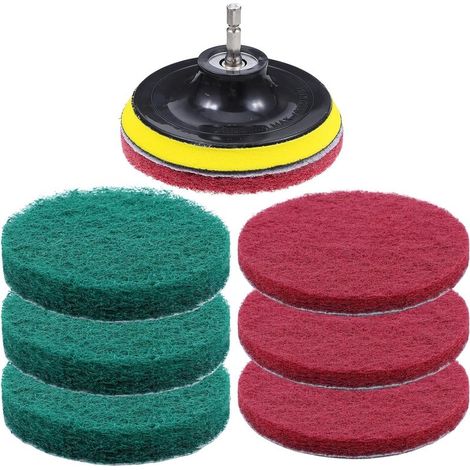9-teiliges 10,2 cm Bohrmaschinen-Reinigungsset, Haushaltsreinigungsset für Küche und Bad, 4 rote Pads, 4 grüne Pads, 1 Bohreraufsatz und 1 Universalstange (1/4)