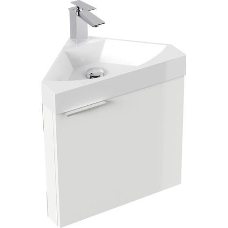Gäste WC Eckbadmöbel Diamant Slimline Gästebad SoftClose weiß hochglanz
