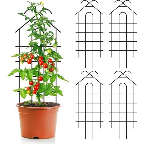 Lot de 4 treillis de jardin en métal robuste pour intérieur/extérieur - 101,6 cm - Pour plantes en pot, plantes d'intérieur, vignes grimpantes, noir (1/5)