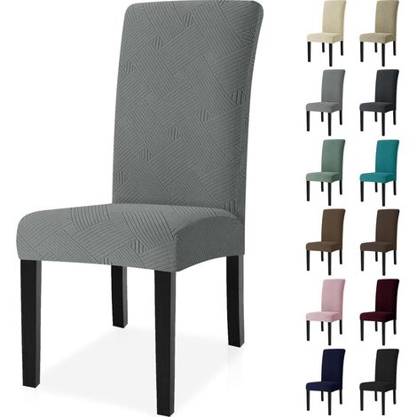 Stuhlhussen 6er Set, Stretch Stuhlbezug abnehmbar & waschbar, universell für Esszimmer, Hotel, Bankett, hellgrau (1/5)