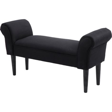 Panca Fondo Letto Imbottita con Braccioli Arrotolati 102x35x51 cm in Legno e Tessuto Nero