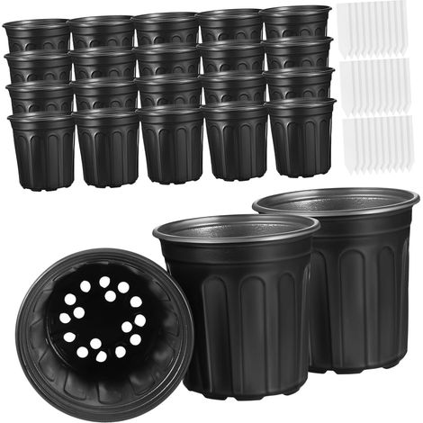 50 pièces Pots de Fleurs Plastique avec Drainage Jardinières Robustes pour Intérieur Extérieur Plantes en Pépinière Capacité Importante avec Étiquettes Blanches pour Semis et (1/5)