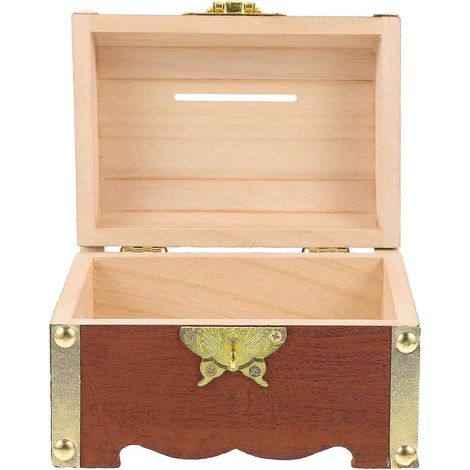 Boîte de rangement en bois compatible avec couvercle, idéale pour faire des économies et à poser sur une table. (1/5)