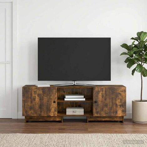 Meuble TV vintage en bois d’ingénierie chêne fumé, 150 x 31 x 50 cm, 2 portes - PANGIVO (1/5)