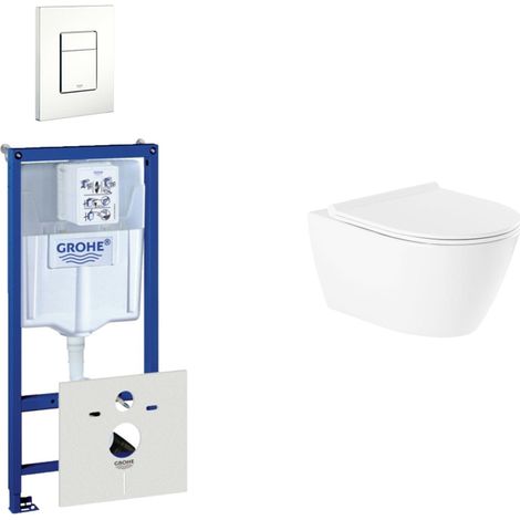 QeramiQ Salina Pack WC - réservoir encastré - sans bride - WC suspendu - fermeture douce - plaque de déclenchement verticale/horizontale blanche