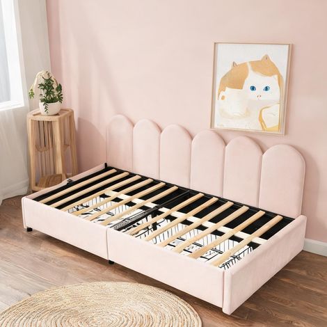 Cadre de lit rose en velours 199 x 94 x 76 cm (1/5)