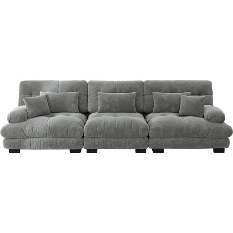 Canapé d’angle modulaire 3 places avec assise profonde, canapé-lit en chenille, confortable et rembourré pour salon, appartement, studio, bureau, chenille gris (1/5)