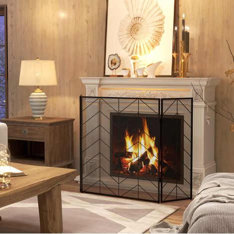 Pantalla plegable para chimenea de acero negro, 3 paneles, 135 x 85 cm - CHICFURN (1/5)