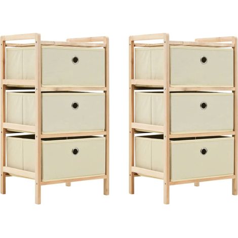 vidaXL Scaffali con 3 Cesti in Tessuto 2 pz in Legno di Cedro