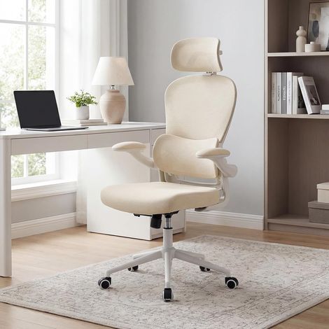 Wahson Chaise de Bureau Ergonomique avec 4D Appuie-Tête, Soutien Lombaire, Accoudoirs Réglable Siège en Maille Respirante, Beige (1/5)