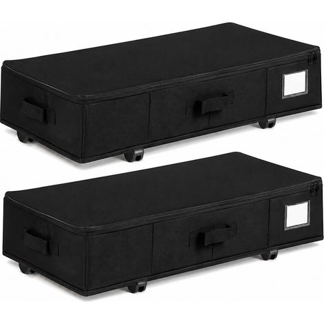 Sac de rangement sous lit à roulettes, pliable, grande capacité, en tissu Oxford, noir, taille moyenne 60 x 40 x 16 cm, housse Oxford noire grande taille 78 x 40 x 16 cm, lot de 2 (1/5)
