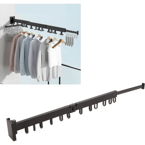 Étendoir à linge pliable sans perçage, étendoir télescopique invisible double usage pour balcon, barre de séchage murale, solution idéale pour sécher le linge à l'intérieur, double pliage (1/5)