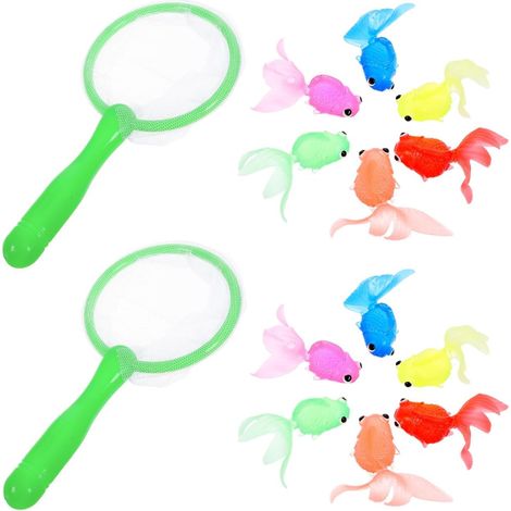 2 Sets Kids Plastic Bath Toy Artificial Goldfish Aquarium Fish Floating Fake Fish with Landing Net for Age Children Swimming Pool (1/5)