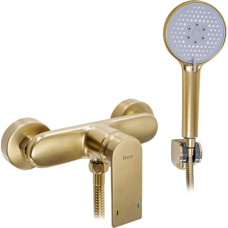 REA – Robinet de douche or brossé – Tête céramique – Hauteur 60 mm – Diamètre de raccordement 3/8 pouce – Montage mural