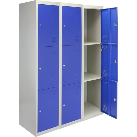3 x Fächerschrank Umkleideschrank Schließfach Spind Schrank Metallschrank blau